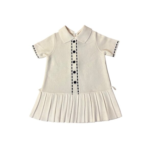 Vintage Knitis Simo Little Girls Knit Dress Size 4 Cream Blue Pleated Used - Picture 12 of 15